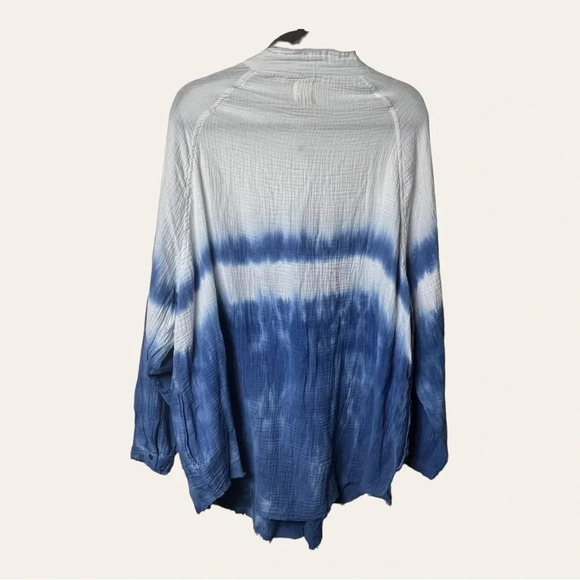 1067. FANTASTIC FAWN TAKE IT EASY BLUE TIE DUE BUTTON DOWN TOP SIZE LARGE OVER - Picture 7 of 11